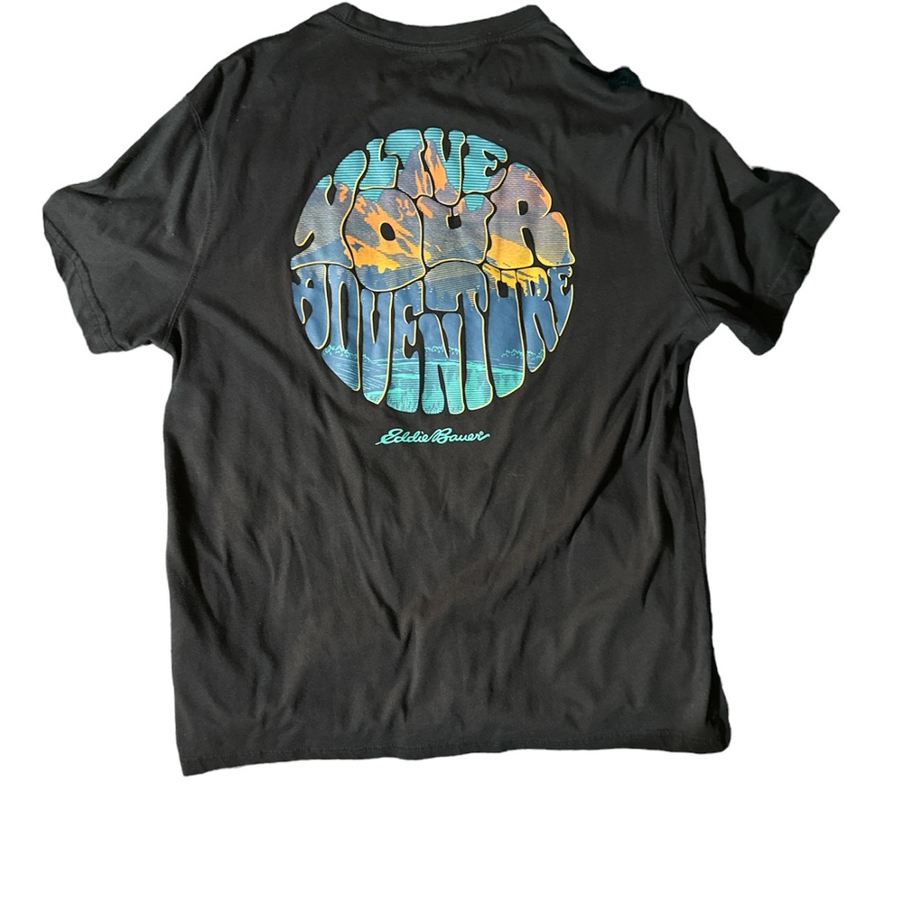 Gildan New Eddie Bauer LIVE YOUR ADVENTURE Tshirt - Men | Color: Black | Size: L